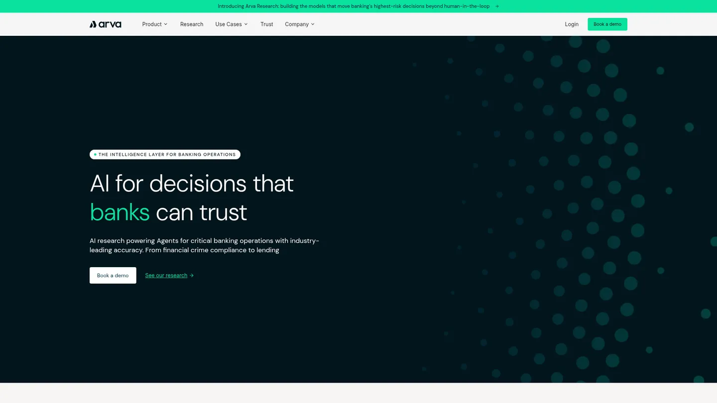 Arva AI website homepage