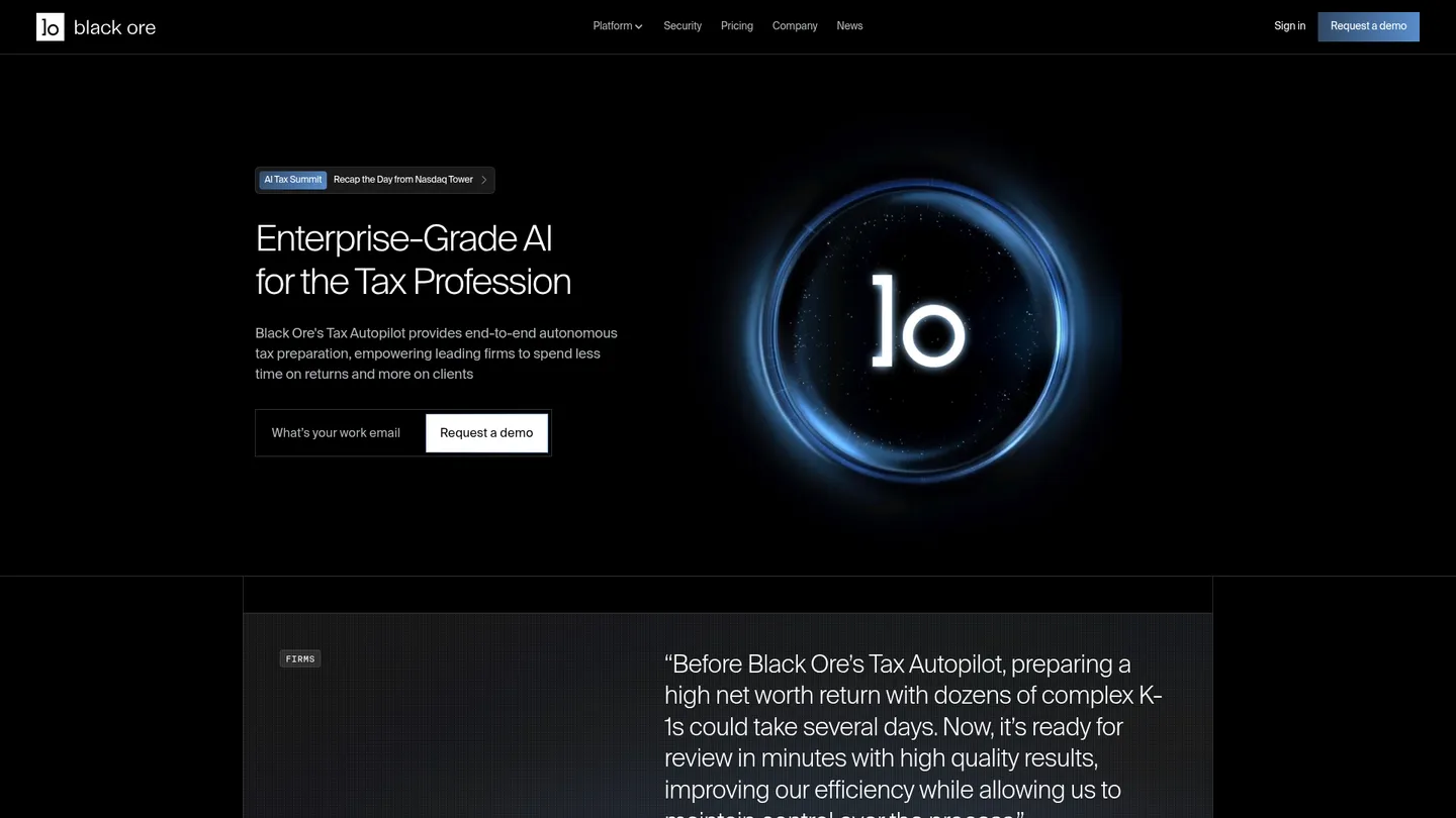 Black Ore website homepage