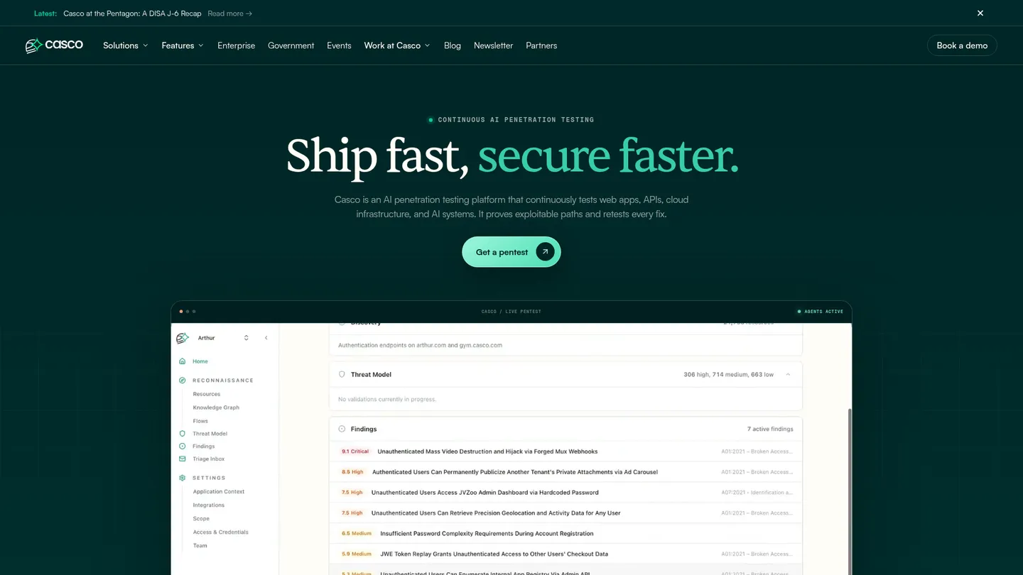 Casco website homepage