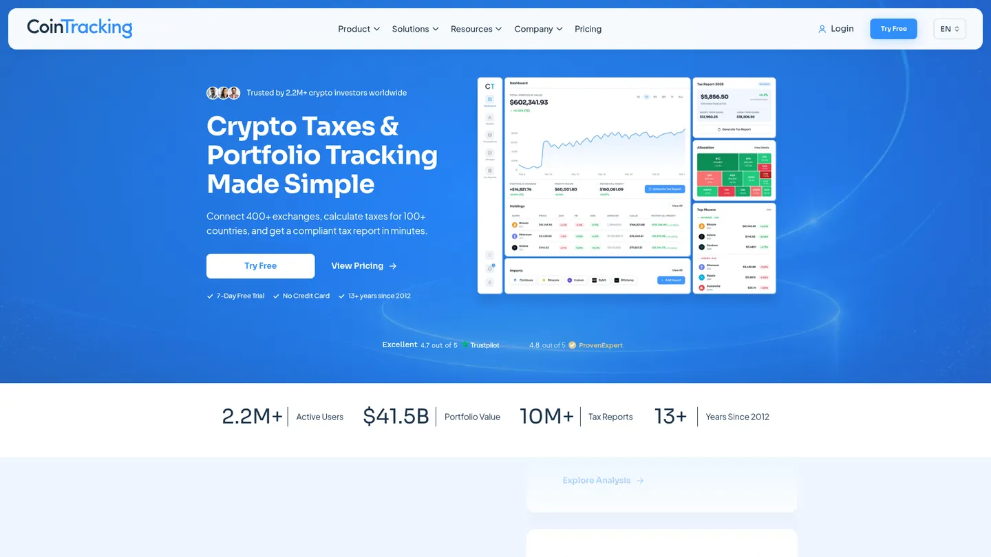 CoinTracking website homepage