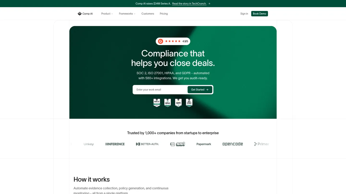 Comp AI website homepage
