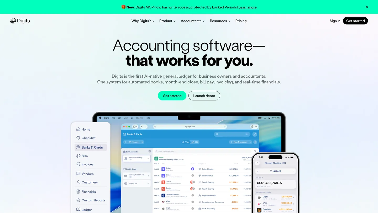Digits website homepage