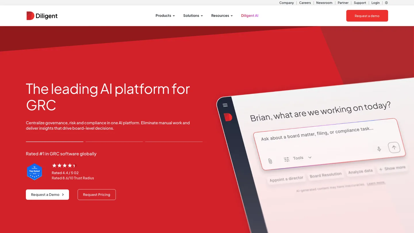 Diligent website homepage