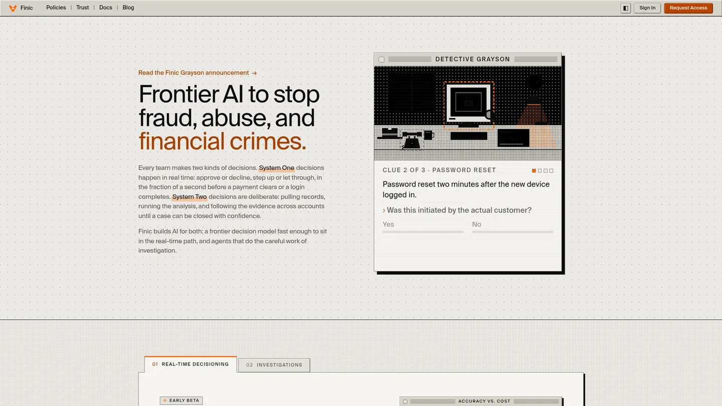 Finic website homepage