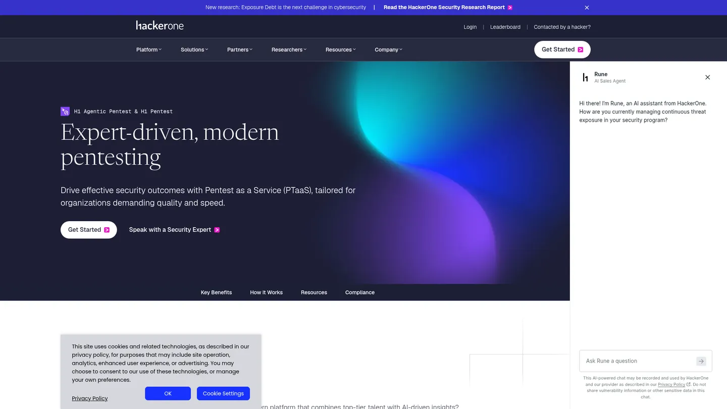 HackerOne Pentest website homepage