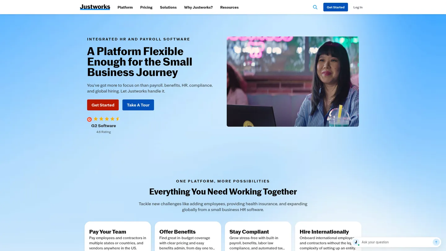 Justworks website homepage