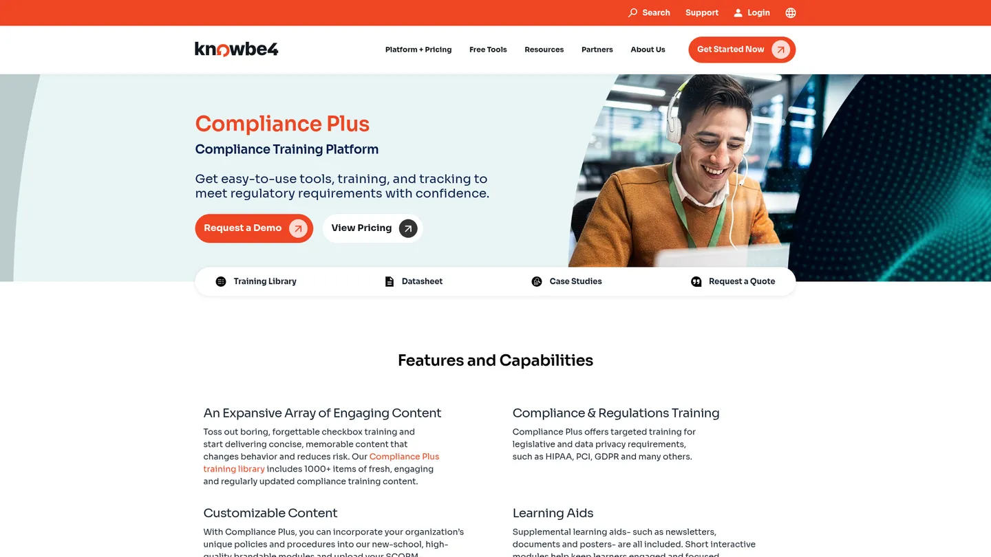 KnowBe4 Compliance Plus website homepage