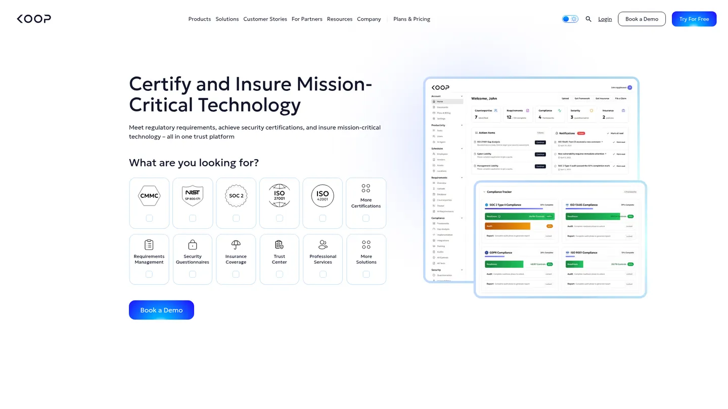 Koop website homepage