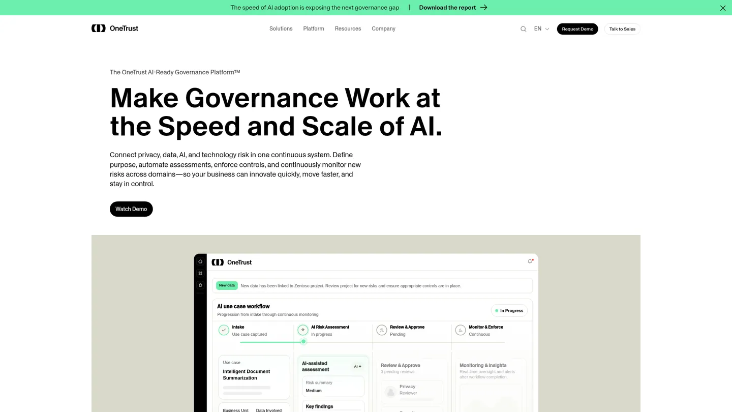 OneTrust website homepage