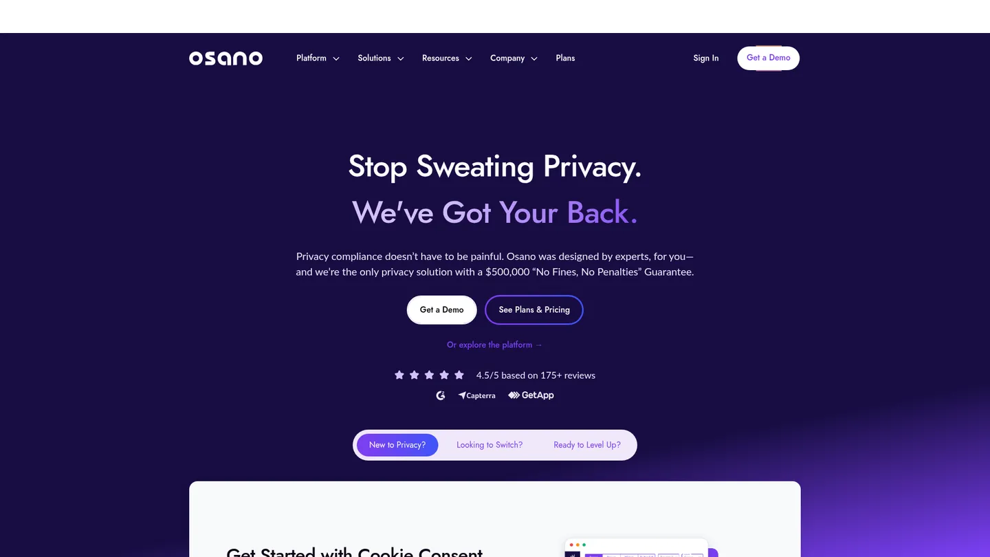 Osano website homepage