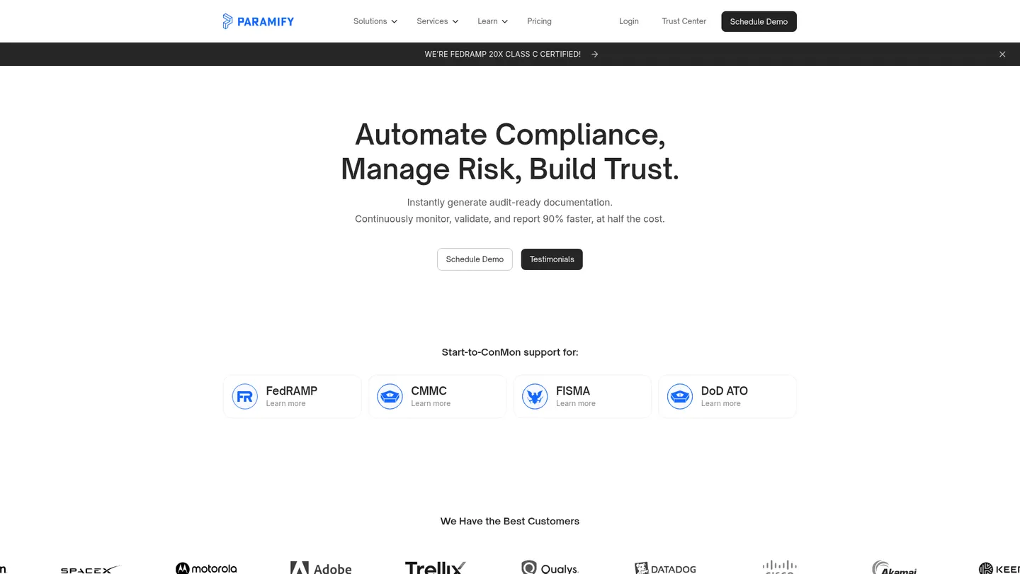 Paramify website homepage
