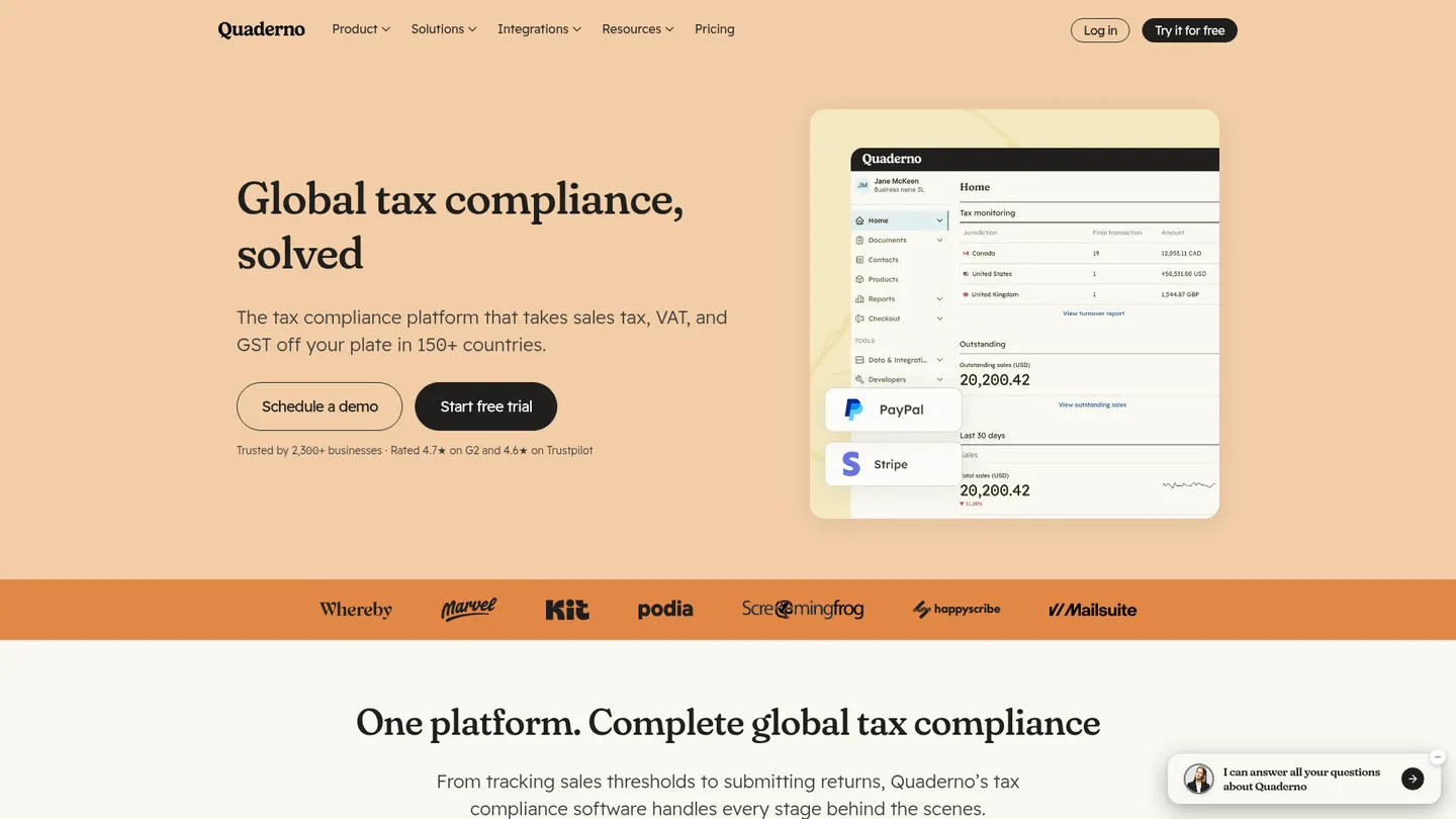 Quaderno website homepage