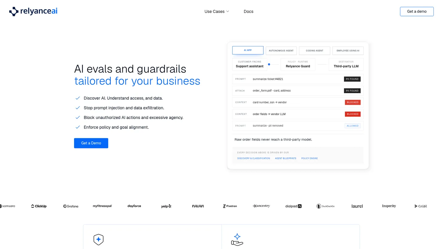 Relyance AI website homepage