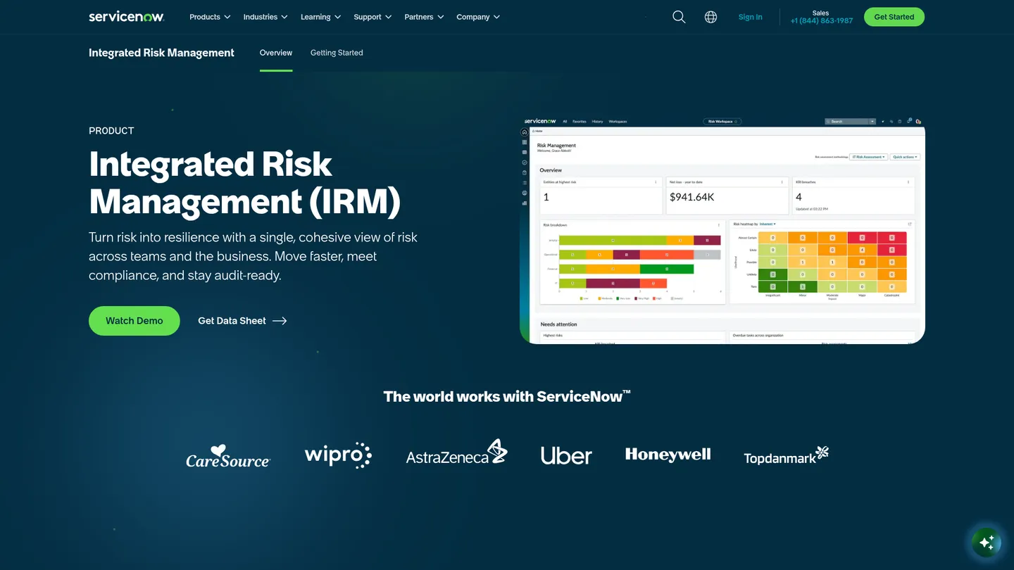 ServiceNow IRM website homepage