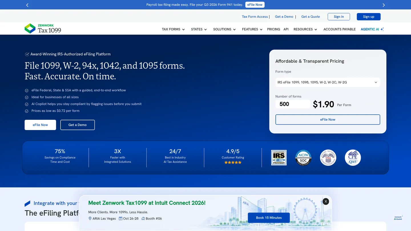 Tax1099 website homepage