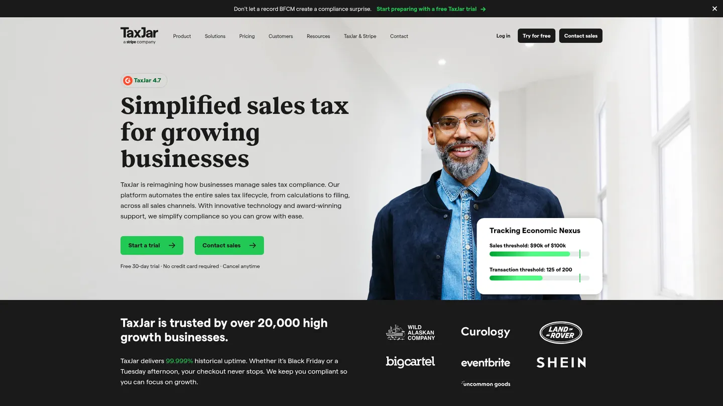 TaxJar website homepage