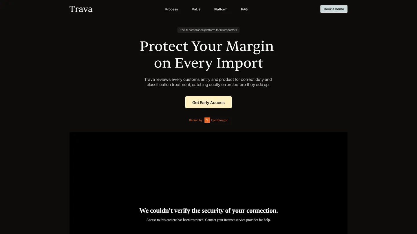 Trava website homepage