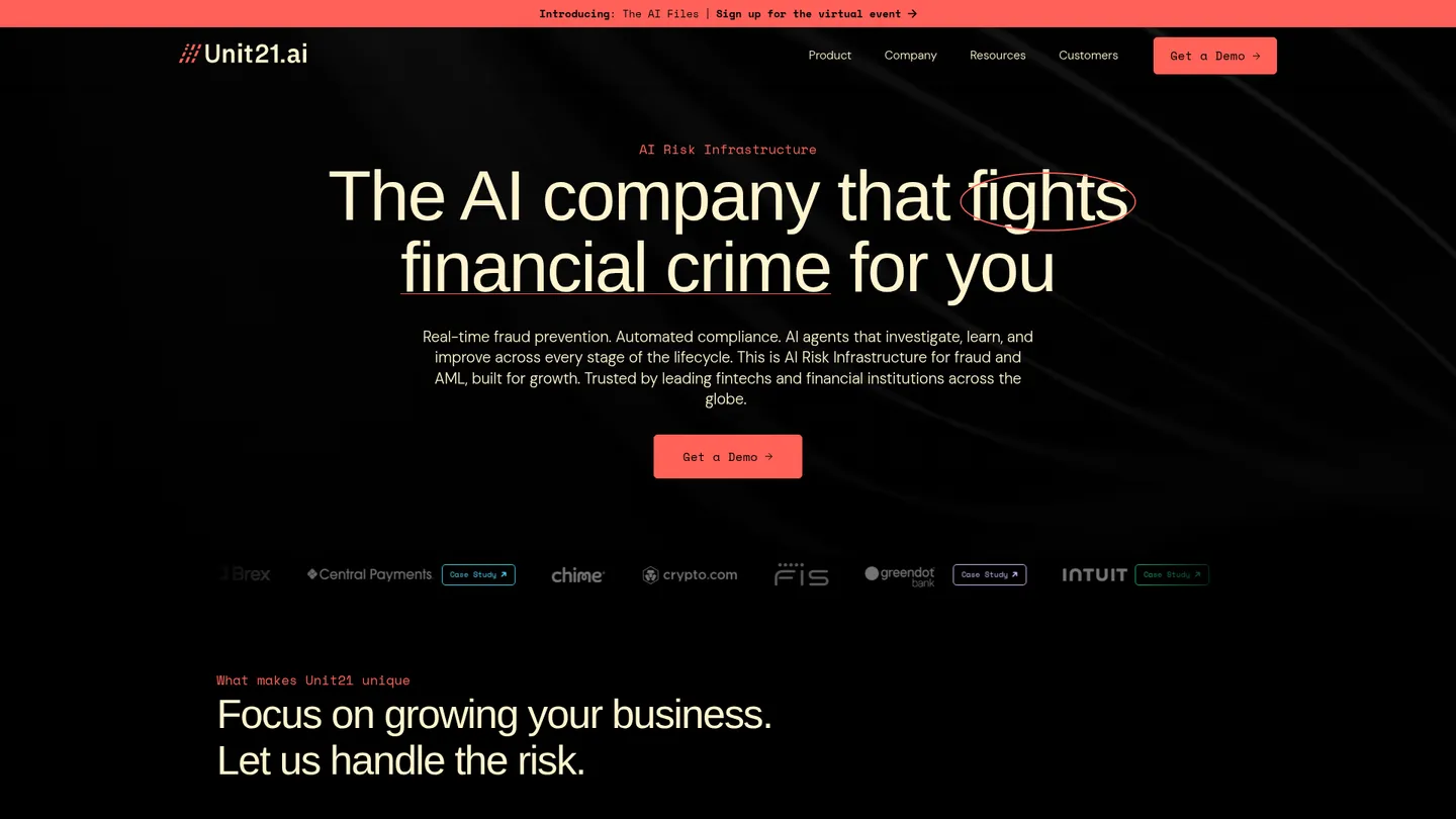 Unit21 website homepage