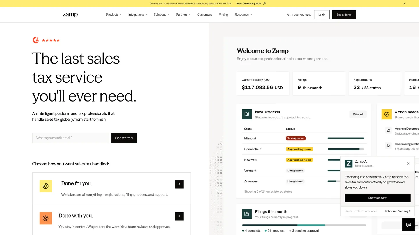 Zamp website homepage